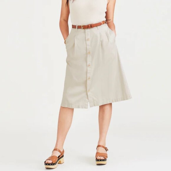 Dockers Button Front Midi Skirt Women's 26 Sahara Khaki NWT - Picture 1 of 9